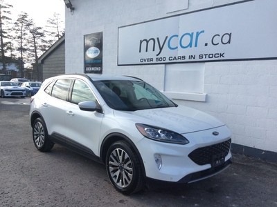 Used 2021 Ford Escape Titanium AWD!! LEATHER. NAV. BACKUP CAM. HEATED SEATS/WHEEL PWR SEAT. CARPLAY. PWR LIFTGATE. BLIND SPOT WARNI for Sale in North Bay, Ontario