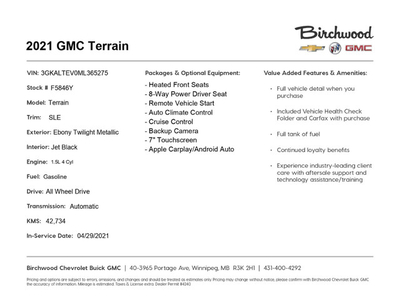 2021 GMC Terrain SLE Heated Seats | Carplay | Backup Cam