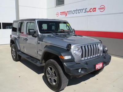 Used 2018 Jeep Wrangler Unlimited Sport (**LOW KMS!**4X4**ALLOY WHEELS**FOG LIGHTS**STEP-SIDES**AUTO HEADLIGHTS**PUSH BUTTON START**BACKUP CAMERA**HEATED SEATS**HEATED STEERING WHEEL**DOWNHILL ASSIST*AUTO START/STOP**DUAL CLIMATED CONTROL**REMOTE START**) for Sale in Tillsonburg, Ontario