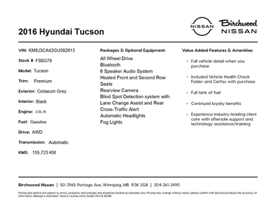 2016 Hyundai Tucson Premium AWD | Bluetooth | Heated seats | Bac