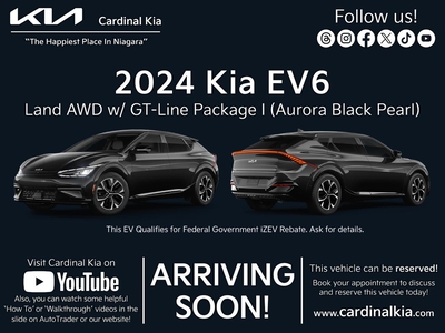 New 2024 Kia EV6 Land AWD w/ GT Line Pkg 1 for Sale in Niagara Falls, Ontario