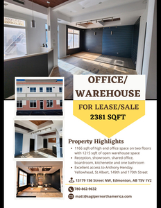 2381 sqft Office/Warehouse For Lease or Sale