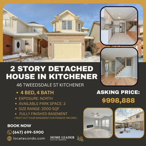 2 Story Detached House In Kitchener Available for Sale