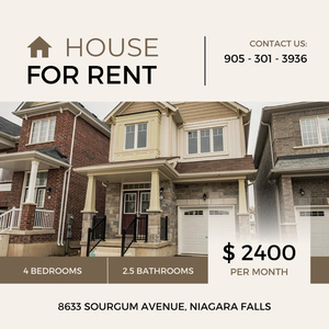 4 BEDROOM HOME AVAILABLE IN FEB 2024 FOR RENT IN NIAGARA FALLS!