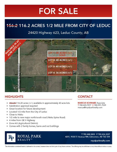 116.2 ACRES 1/2 MILE FROM CITY OF LEDUC