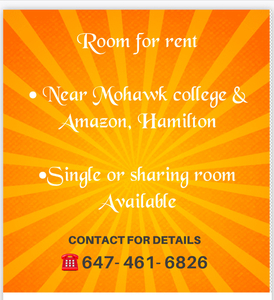 Room for rent near Mohawk college in hamilton