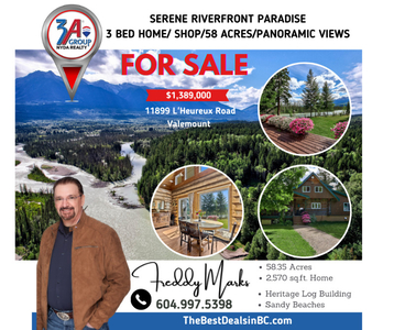 Riverfront Paradise-54 Acres with 4 Bed Home/Shop-Valemount,BC