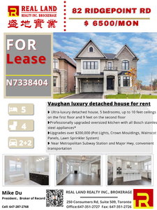 Ultra-luxurious detached house for rent in Vaughan