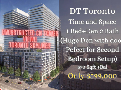 DT TORONTO | Time and Space 1Bed+ Huge Den 2Bath ONLY $599,000