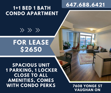 1+1 Bed 1 Bath Spacious Condo Apt for Rent in Vaughan